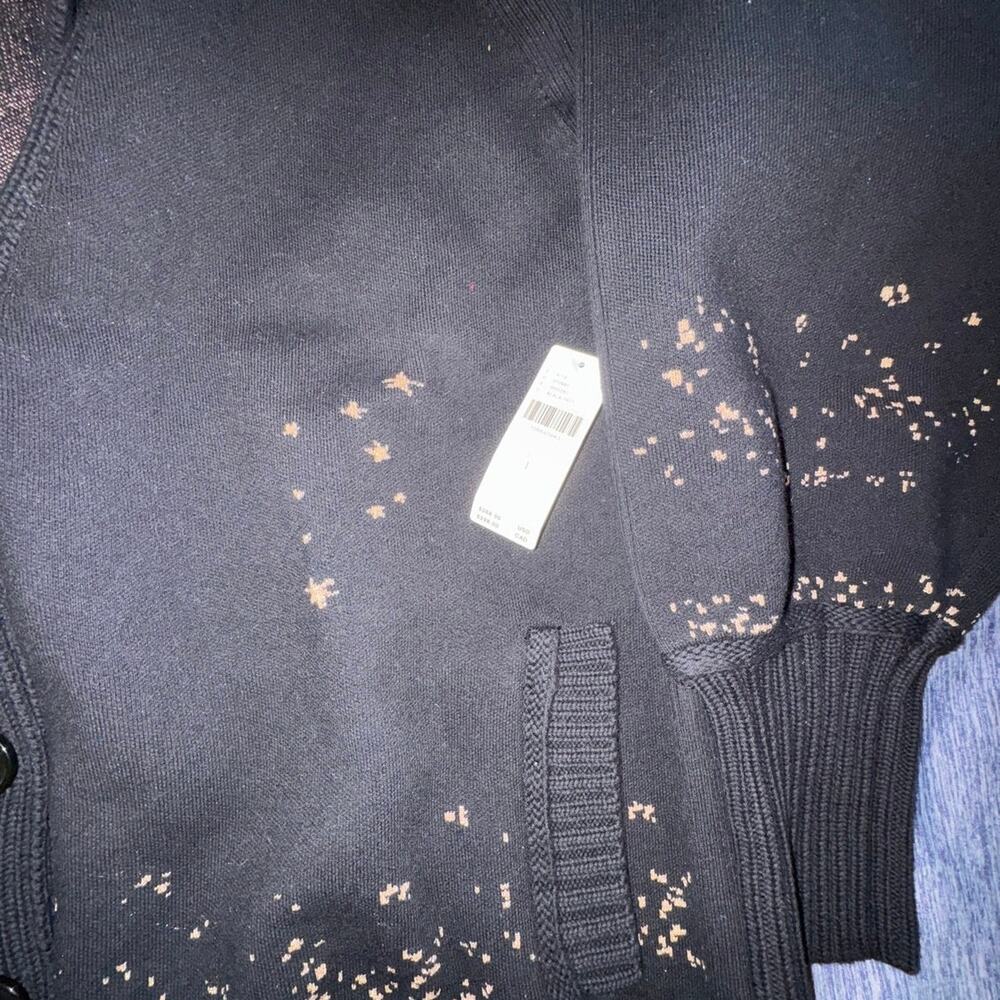 Anthropologie Collared V-Neck Butterfly Cardigan in Black & Gold Size Large New - Picture 8 of 9